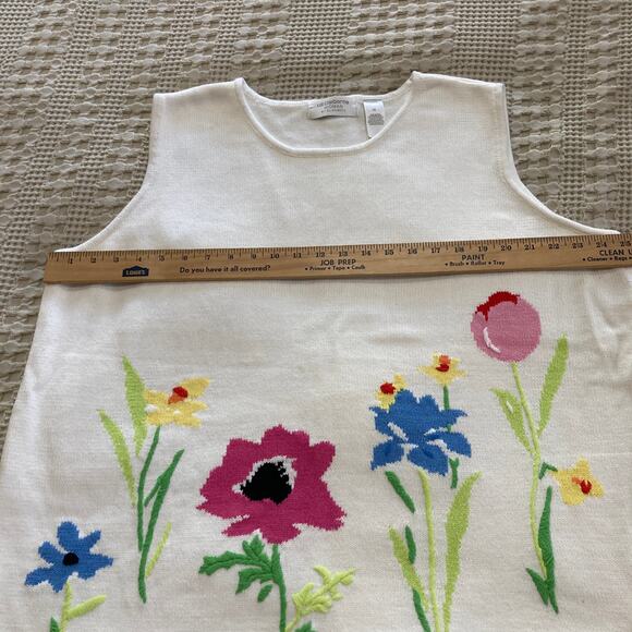 Liz Claiborne Sleeveless Sweater Knit Cotton Vest Floral Flower Design Womens 3x - Picture 8 of 9